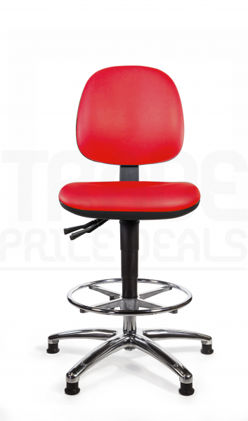 Vinyl Draughtsman Chair | Chrome Footrest | Medium Back | No Arms | Independent Seat Tilt | Glides | Tomato Red | L-Tech
