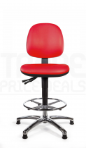 Vinyl Draughtsman Chair | Chrome Footrest | Medium Back | No Arms | Seat Slide | Glides | Tomato Red | L-Tech
