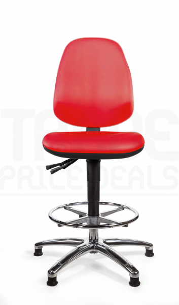 Vinyl Draughtsman Chair | Chrome Footrest | High Back | No Arms | Independent Seat Tilt | Glides | Tomato Red | L-Tech