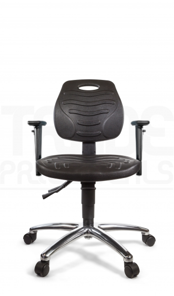 PU Low Chair | Adjustable Arms | Static Seat | Braked Castors | Black | L-Tech