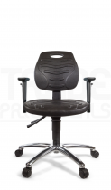 PU Low Chair | Adjustable Arms | Seat Slide | Braked Castors | Black | L-Tech