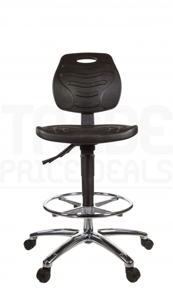 PU Draughtsman Chair | Chrome Footrest | No Arms | Seat Slide | Standard Castors | Black | L-Tech