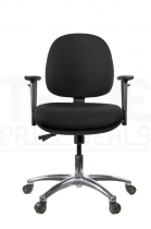 ESD Low Chair | Medium Back | Adjustable Arms | Static Seat | Braked Castors | Charcoal Grey | E-Tech