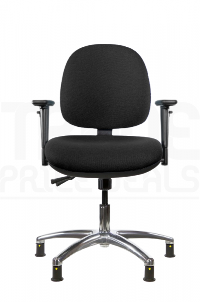 ESD Low Chair | Medium Back | Adjustable Arms | Static Seat | Glides | Charcoal Grey | E-Tech