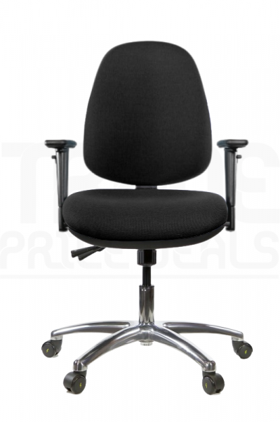 ESD Low Chair | High Back | Adjustable Arms | Independent Seat Tilt | Standard Castors | Charcoal Grey | E-Tech