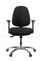 ESD Low Chair | High Back | Adjustable Arms | Independent Seat Tilt | Braked Castors | Charcoal Grey | E-Tech