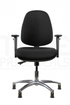 ESD Low Chair | High Back | Adjustable Arms | Independent Seat Tilt | Glides | Charcoal Grey | E-Tech