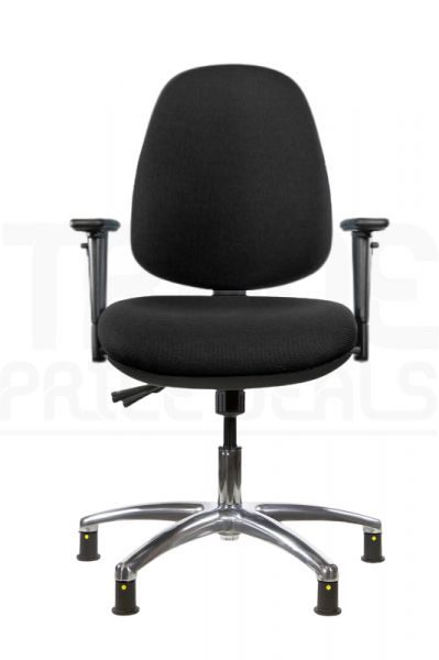 ESD Low Chair | High Back | Adjustable Arms | Seat Slide | Glides | Charcoal Grey | E-Tech
