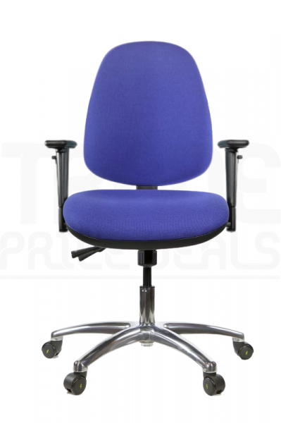 ESD Low Chair | High Back | Adjustable Arms | Independent Seat Tilt | Braked Castors | Corinth Blue | E-Tech