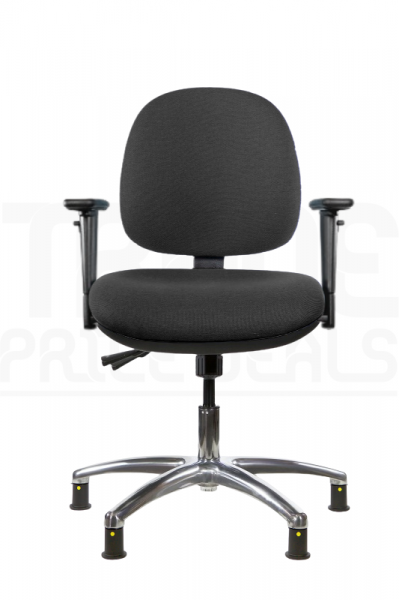 ESD Low Chair | Medium Back | Adjustable Arms | Static Seat | Glides | Anthracite Grey | E-Tech