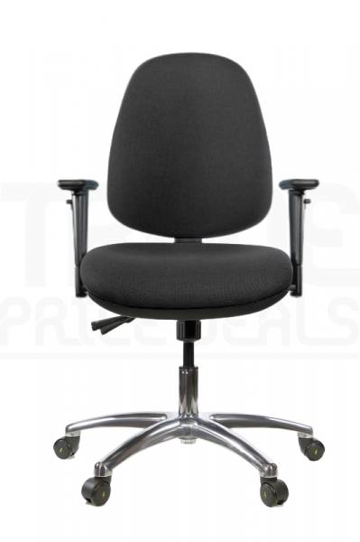 ESD Low Chair | High Back | Adjustable Arms | Independent Seat Tilt | Braked Castors | Anthracite Grey | E-Tech