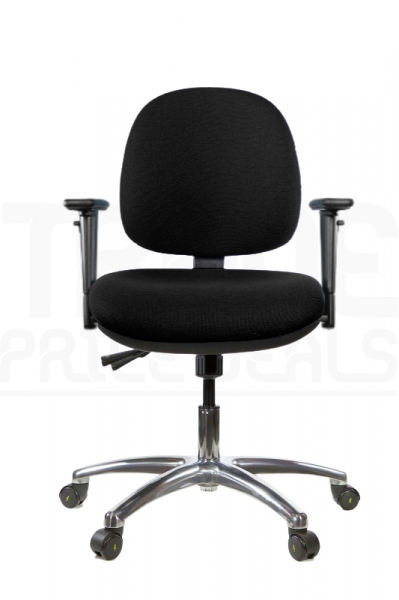 ESD Low Chair | Medium Back | Adjustable Arms | Static Seat | Standard Castors | Black | E-Tech