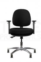 ESD Low Chair | Medium Back | Adjustable Arms | Static Seat | Glides | Black | E-Tech