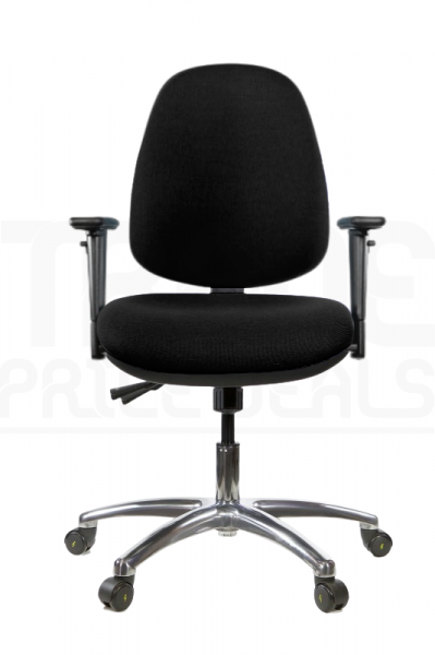 ESD Low Chair | High Back | Adjustable Arms | Seat Slide | Braked Castors | Black | E-Tech