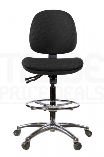ESD Draughtsman Chair | Chrome Footrest | Medium Back | No Arms | Independent Seat Tilt | Braked Castors | Charcoal Grey | E-Tech
