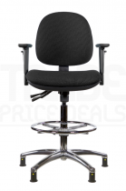 ESD Draughtsman Chair | Chrome Footrest | Medium Back | Adjustable Arms | Static Seat | Glides | Charcoal Grey | E-Tech