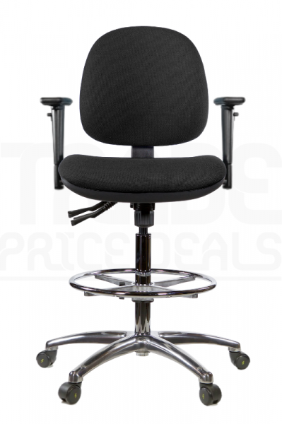 ESD Draughtsman Chair | Chrome Footrest | Medium Back | Adjustable Arms | Independent Seat Tilt | Braked Castors | Charcoal Grey | E-Tech