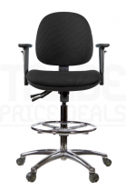 ESD Draughtsman Chair | Chrome Footrest | Medium Back | Adjustable Arms | Seat Slide | Standard Castors | Charcoal Grey | E-Tech