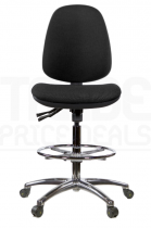 ESD Draughtsman Chair | Chrome Footrest | High Back | No Arms | Independent Seat Tilt | Braked Castors | Charcoal Grey | E-Tech