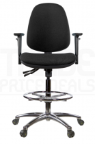 ESD Draughtsman Chair | Chrome Footrest | High Back | Adjustable Arms | Static Seat | Standard Castors | Charcoal Grey | E-Tech