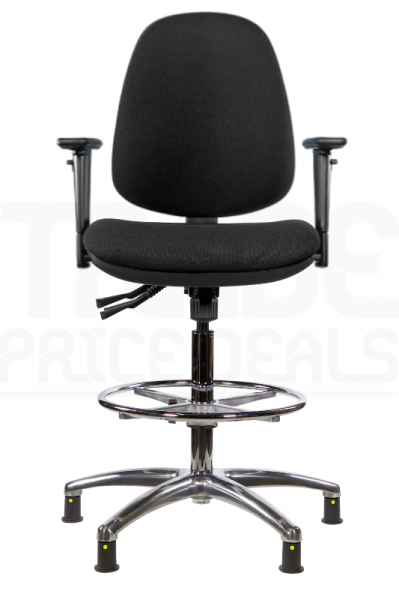 ESD Draughtsman Chair | Chrome Footrest | High Back | Adjustable Arms | Static Seat | Glides | Charcoal Grey | E-Tech