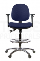 ESD Draughtsman Chair | Chrome Footrest | Medium Back | Adjustable Arms | Static Seat | Braked Castors | Twilight Navy | E-Tech