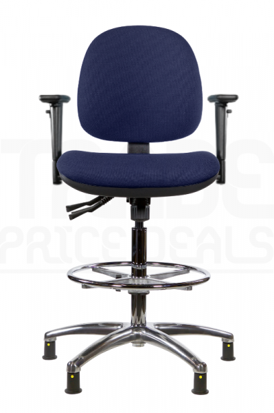 ESD Draughtsman Chair | Chrome Footrest | Medium Back | Adjustable Arms | Static Seat | Glides | Twilight Navy | E-Tech