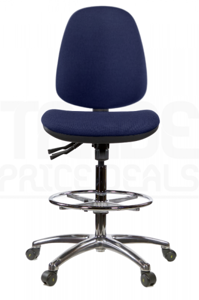 ESD Draughtsman Chair | Chrome Footrest | High Back | No Arms | Static Seat | Braked Castors | Twilight Navy | E-Tech