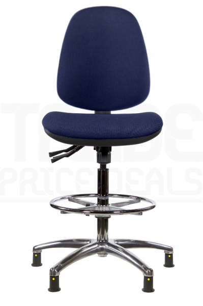 ESD Draughtsman Chair | Chrome Footrest | High Back | No Arms | Static Seat | Glides | Twilight Navy | E-Tech