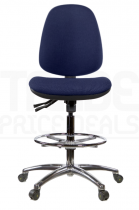 ESD Draughtsman Chair | Chrome Footrest | High Back | No Arms | Independent Seat Tilt | Braked Castors | Twilight Navy | E-Tech