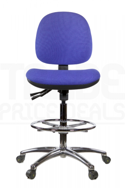 ESD Draughtsman Chair | Chrome Footrest | Medium Back | No Arms | Static Seat | Braked Castors | Corinth Blue | E-Tech