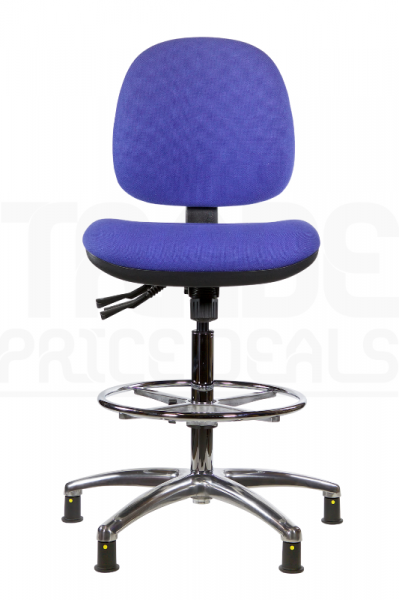 ESD Draughtsman Chair | Chrome Footrest | Medium Back | No Arms | Static Seat | Glides | Corinth Blue | E-Tech