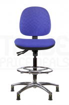 ESD Draughtsman Chair | Chrome Footrest | Medium Back | No Arms | Independent Seat Tilt | Glides | Corinth Blue | E-Tech