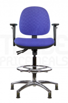 ESD Draughtsman Chair | Chrome Footrest | Medium Back | Adjustable Arms | Independent Seat Tilt | Glides | Corinth Blue | E-Tech