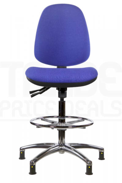 ESD Draughtsman Chair | Chrome Footrest | High Back | No Arms | Static Seat | Glides | Corinth Blue | E-Tech