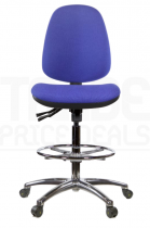 ESD Draughtsman Chair | Chrome Footrest | High Back | No Arms | Independent Seat Tilt | Braked Castors | Corinth Blue | E-Tech