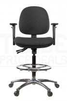 ESD Draughtsman Chair | Chrome Footrest | Medium Back | Adjustable Arms | Static Seat | Braked Castors | Anthracite Grey | E-Tech