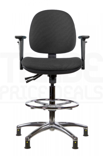 ESD Draughtsman Chair | Chrome Footrest | Medium Back | Adjustable Arms | Static Seat | Glides | Anthracite Grey | E-Tech