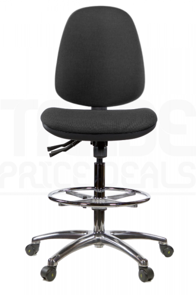 ESD Draughtsman Chair | Chrome Footrest | High Back | No Arms | Static Seat | Braked Castors | Anthracite Grey | E-Tech