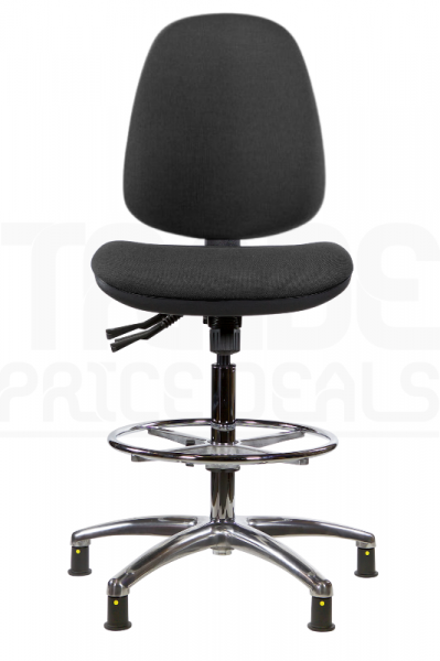 ESD Draughtsman Chair | Chrome Footrest | High Back | No Arms | Static Seat | Glides | Anthracite Grey | E-Tech