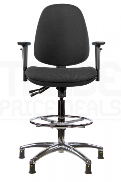 ESD Draughtsman Chair | Chrome Footrest | High Back | Adjustable Arms | Static Seat | Glides | Anthracite Grey | E-Tech