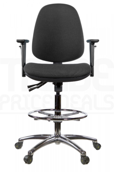 ESD Draughtsman Chair | Chrome Footrest | High Back | Adjustable Arms | Independent Seat Tilt | Braked Castors | Anthracite Grey | E-Tech