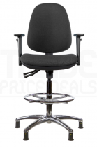 ESD Draughtsman Chair | Chrome Footrest | High Back | Adjustable Arms | Independent Seat Tilt | Glides | Anthracite Grey | E-Tech