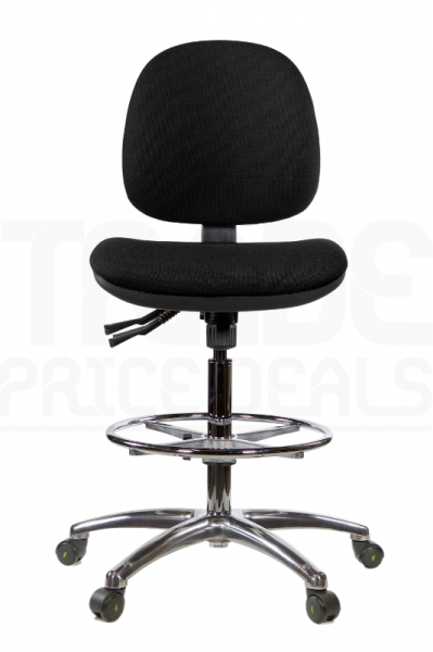 ESD Draughtsman Chair | Chrome Footrest | Medium Back | No Arms | Independent Seat Tilt | Braked Castors | Black | E-Tech