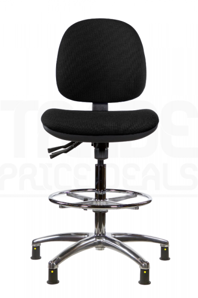 ESD Draughtsman Chair | Chrome Footrest | Medium Back | No Arms | Independent Seat Tilt | Glides | Black | E-Tech