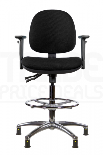 ESD Draughtsman Chair | Chrome Footrest | Medium Back | Adjustable Arms | Independent Seat Tilt | Glides | Black | E-Tech