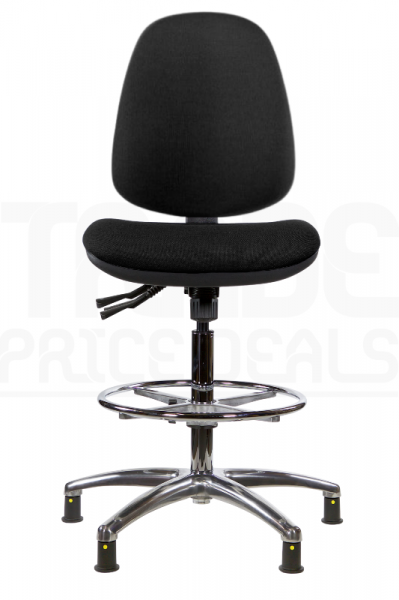 ESD Draughtsman Chair | Chrome Footrest | High Back | No Arms | Static Seat | Glides | Black | E-Tech