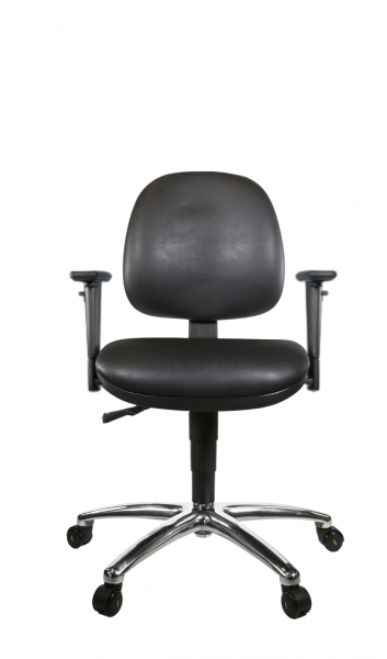 ESD Vinyl Low Chair | Medium Back | Adjustable Arms | Braked Castors | Black | C-Tech