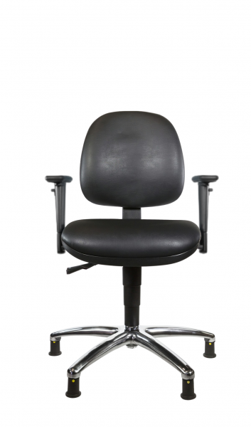 ESD Vinyl Low Chair | Medium Back | Adjustable Arms | Glides | Black | C-Tech