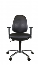 ESD Vinyl Low Chair | High Back | Adjustable Arms | Braked Castors | Black | C-Tech
